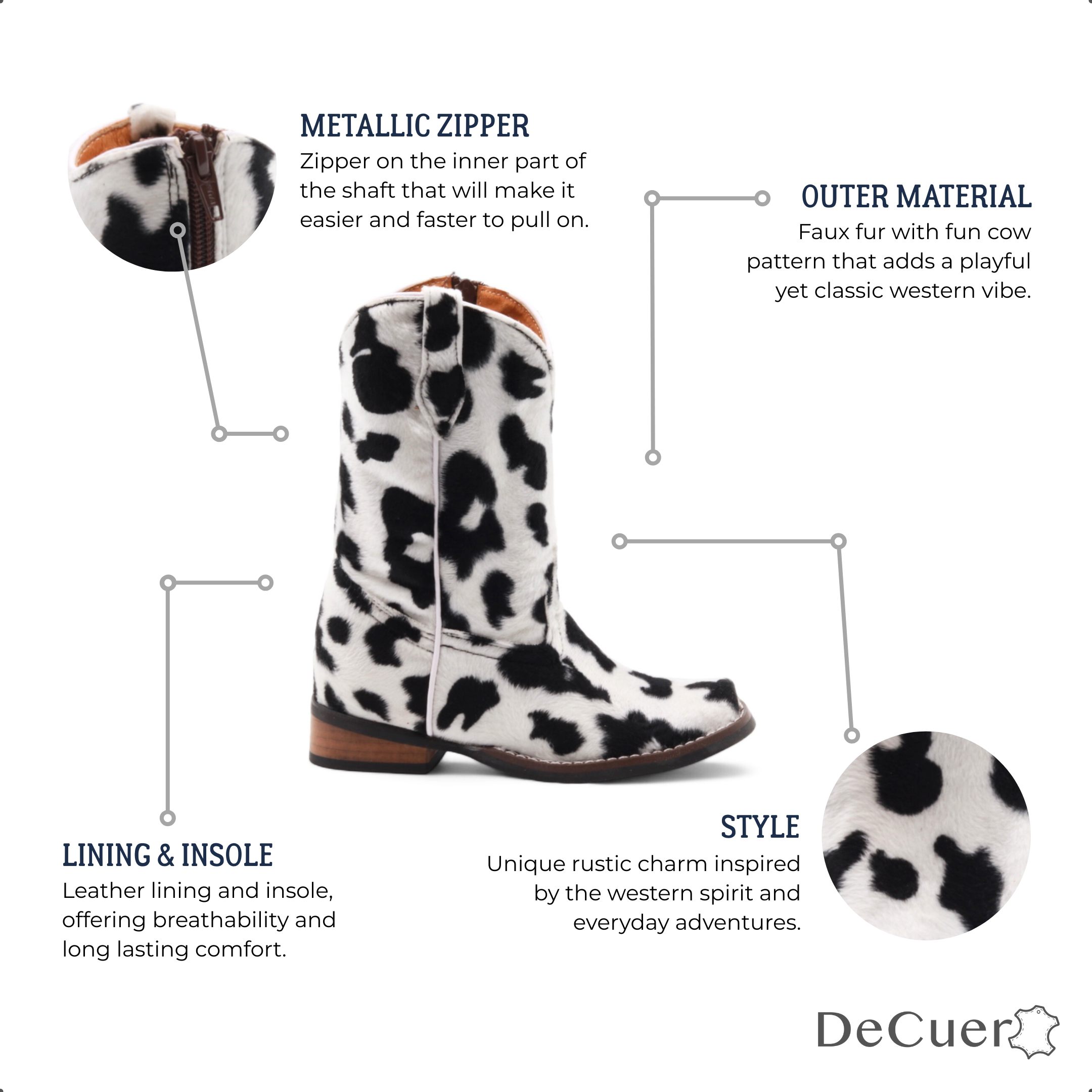 Beau Juniors Cow Print Leather Boots