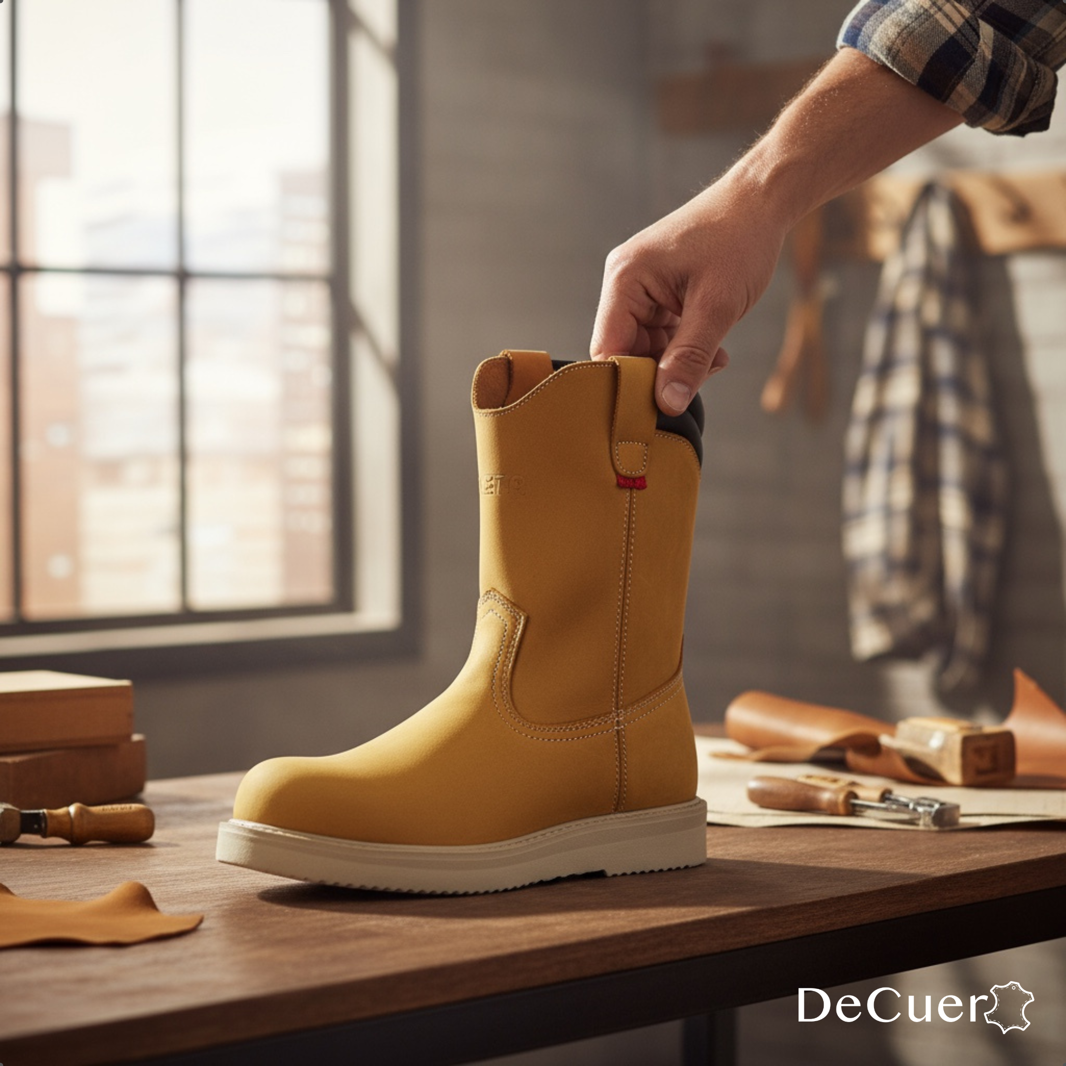 Rooper Men's Camel Leather Steel Toe Boots