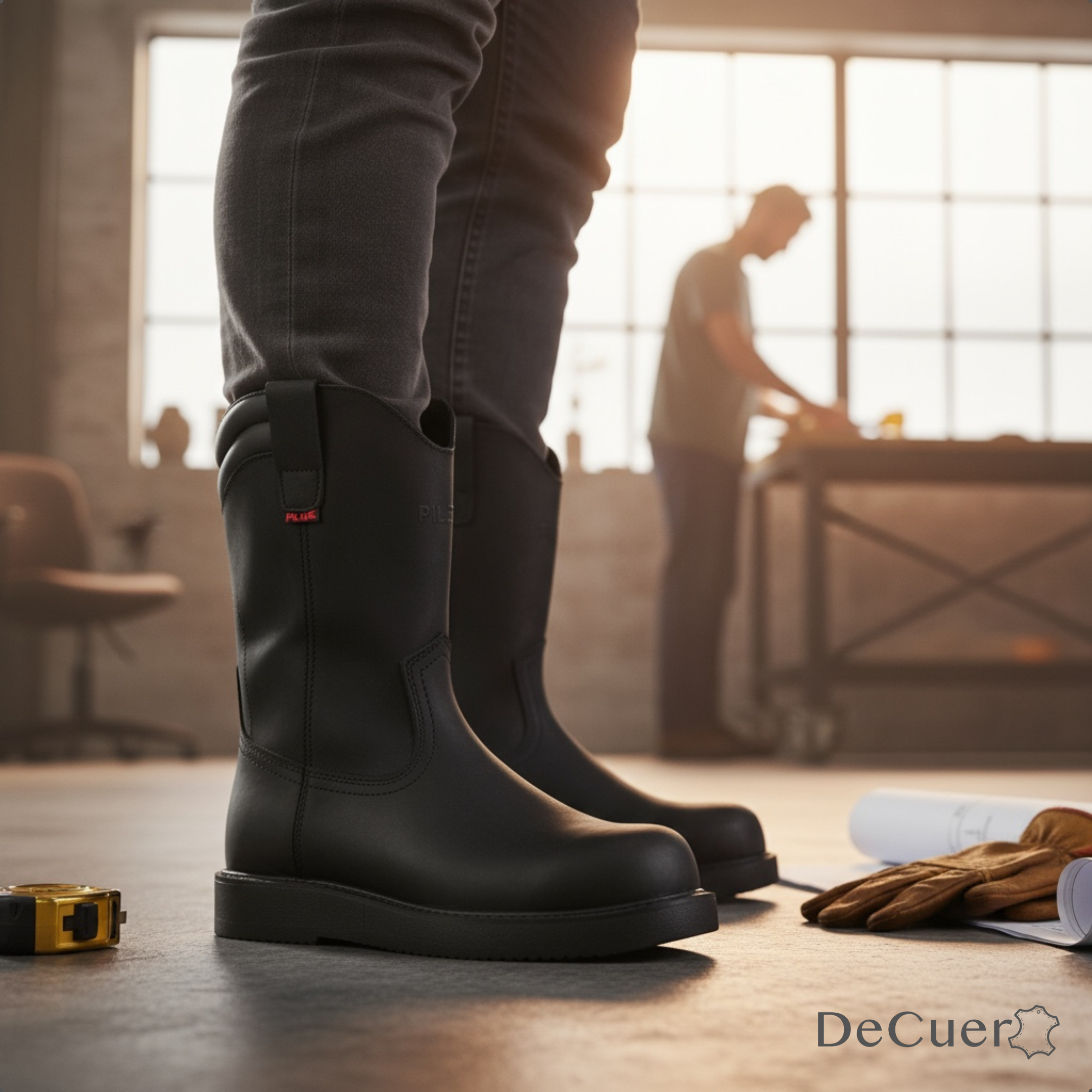 Rooper Men's Black Leather Steel Toe Boots