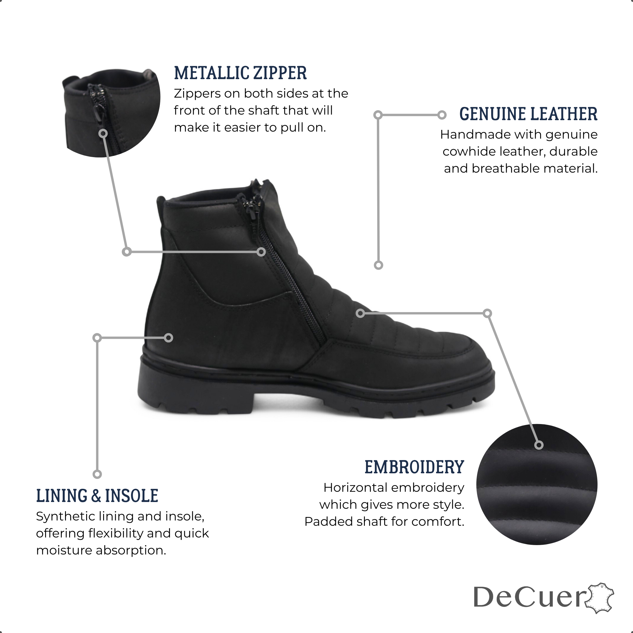 Nube TR Men's Black Leather Short Boots