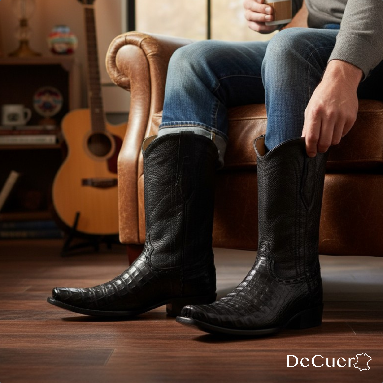 Aleron Men's Black Croc Belly Exotic Leather Boots