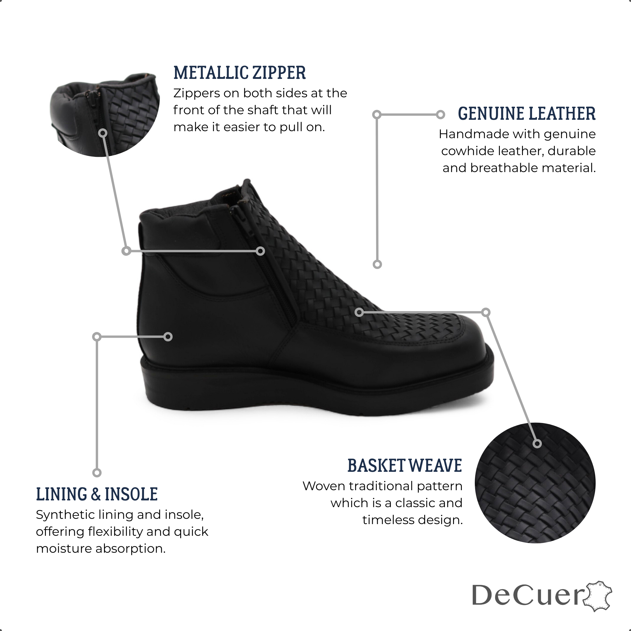 Tejido Men's Black Leather Short Boots