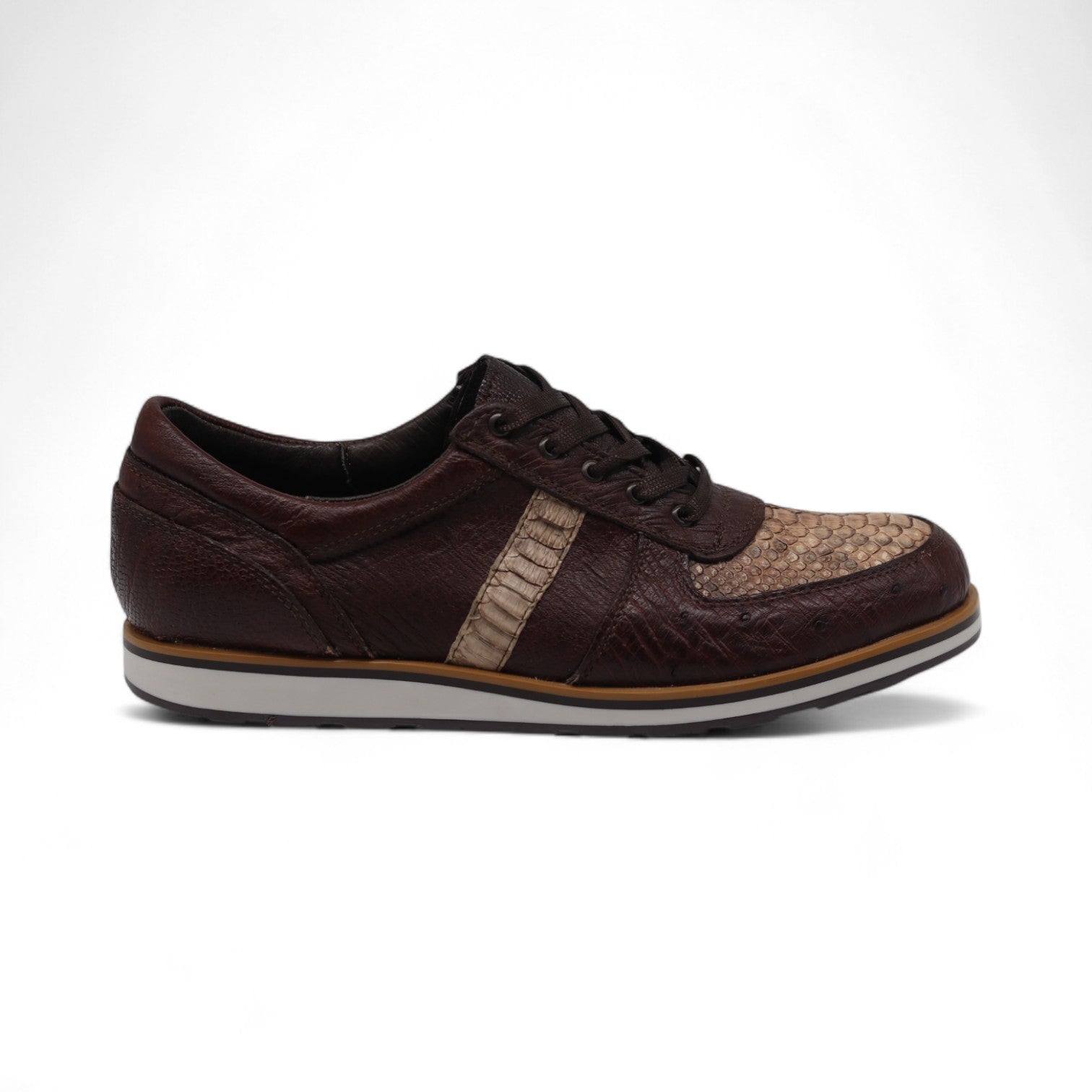 Asher Men's Brown Ostrich & Python Exotic Leather Sneakers