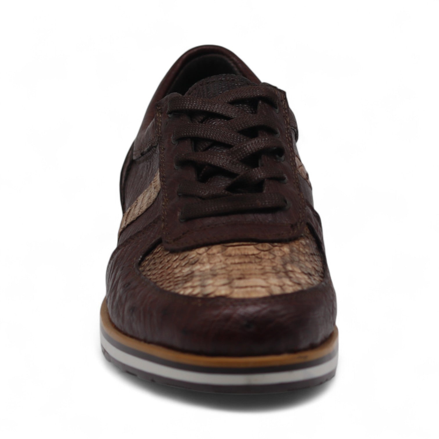 Asher Men's Brown Ostrich & Python Exotic Leather Sneakers