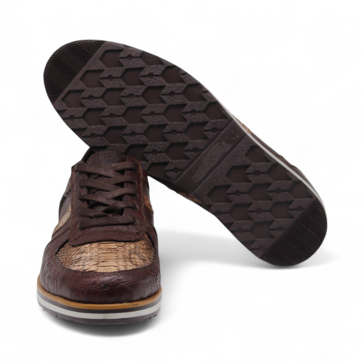 Asher Men's Brown Ostrich & Python Exotic Leather Sneakers