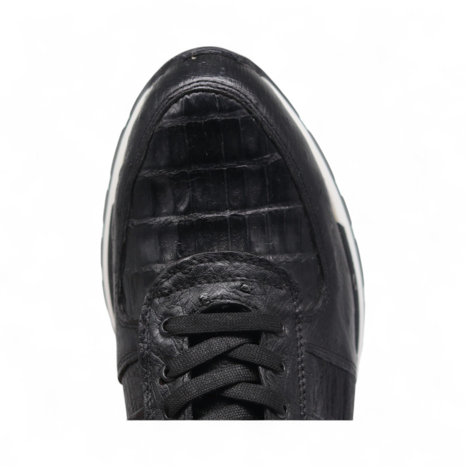Fabio Men's Black Croc Belly Exotic Leather Sneakers