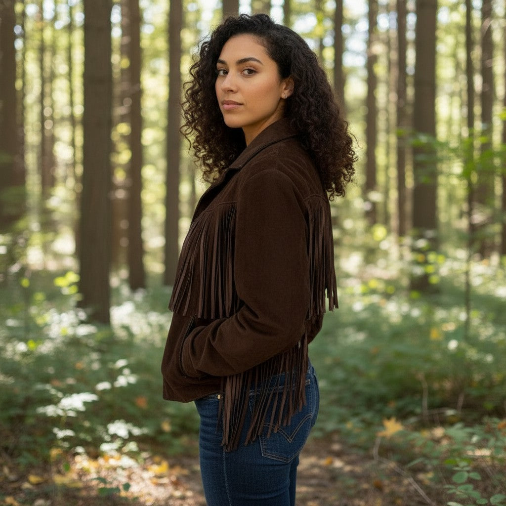 Giulia Women's Brown Leather Jacket with Fringes