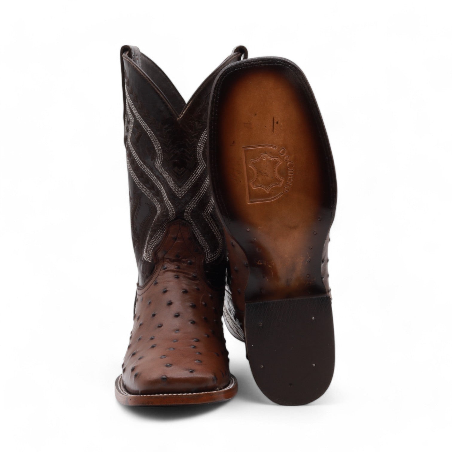 Vermont Men's Brown Ostrich Print Leather Boots
